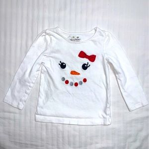 🆕 Snowman Winter Embroidered White Girls 3 Long Sleeve Tee Shirt Top Blouse